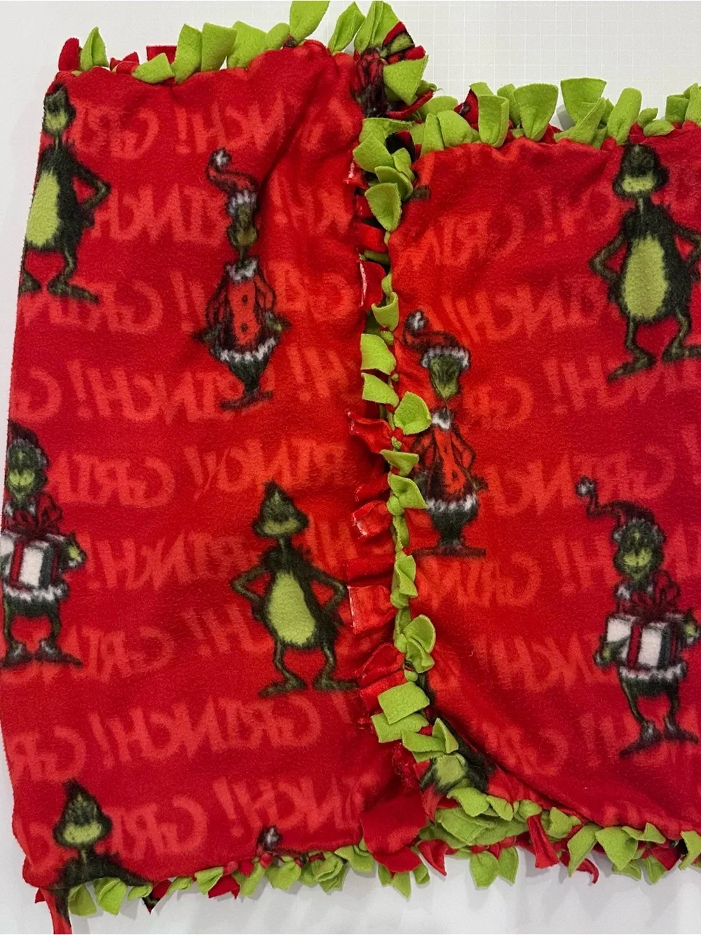 Kids Handmade The Grinch Red and Green Fleece Throw Blanket
